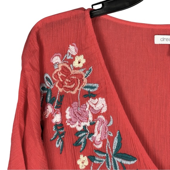 Coral Embroidered Boho Beach Dress 2X Plus Size 26/28 Gauzy Muumuu Resort Vacay - Picture 3 of 11